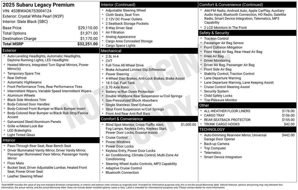 used 2025 Subaru Legacy car, priced at $25,211