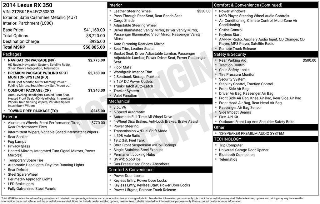 used 2014 Lexus RX 350 car, priced at $16,911