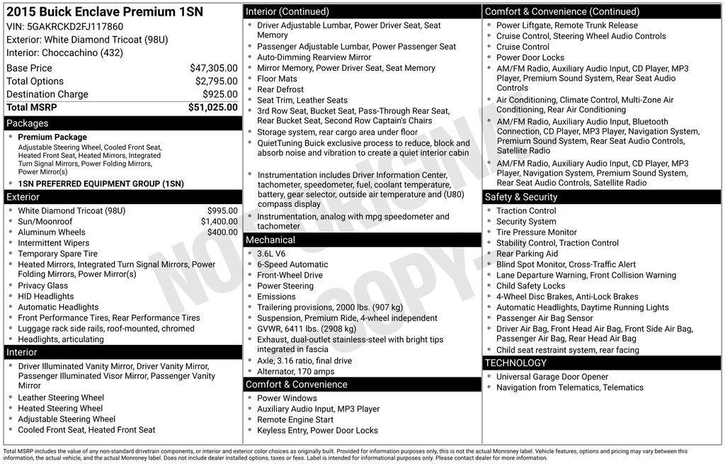 used 2015 Buick Enclave car, priced at $9,911