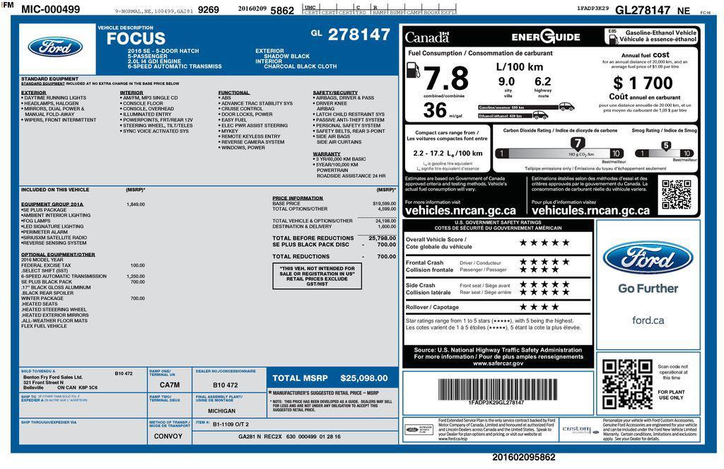used 2016 Ford Focus car, priced at $6,944