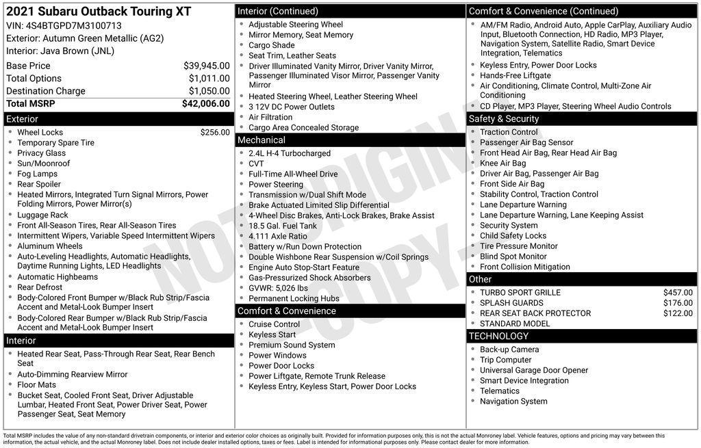 used 2021 Subaru Outback car, priced at $24,511