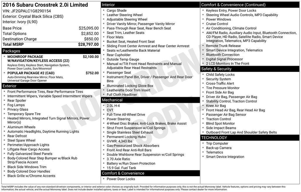 used 2016 Subaru Crosstrek car, priced at $16,911
