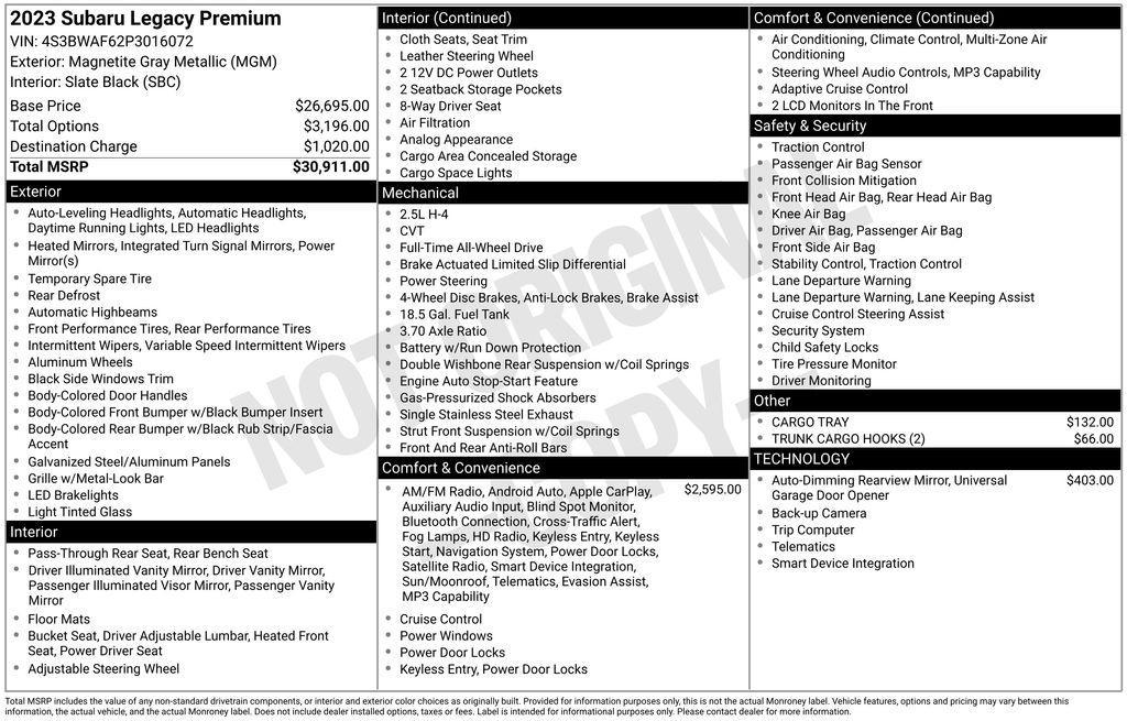 used 2023 Subaru Legacy car, priced at $23,911