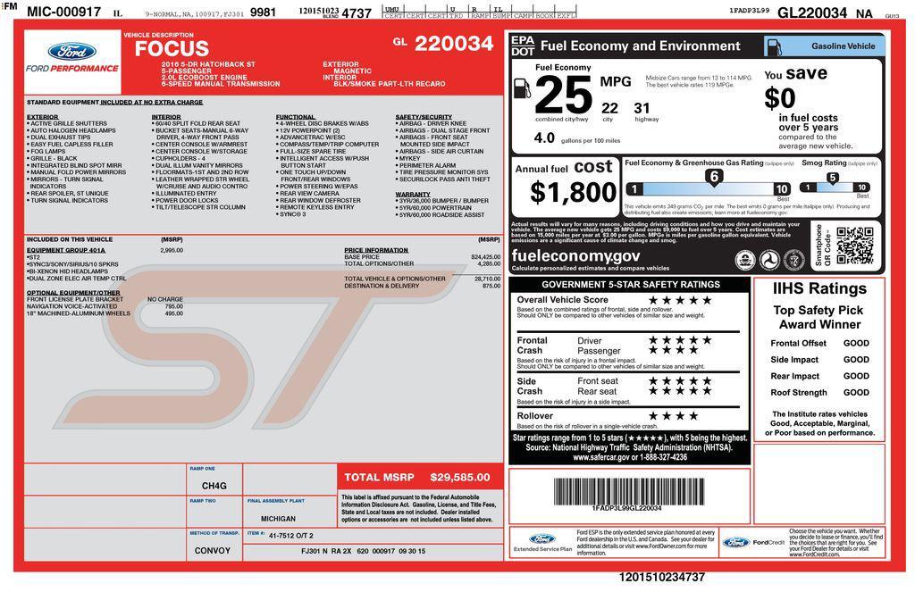 used 2016 Ford Focus ST car, priced at $11,522