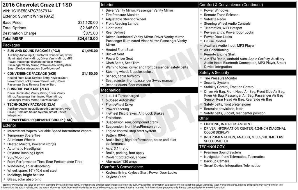 used 2016 Chevrolet Cruze car, priced at $4,911