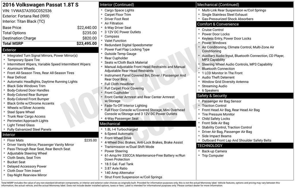 used 2016 Volkswagen Passat car, priced at $7,944