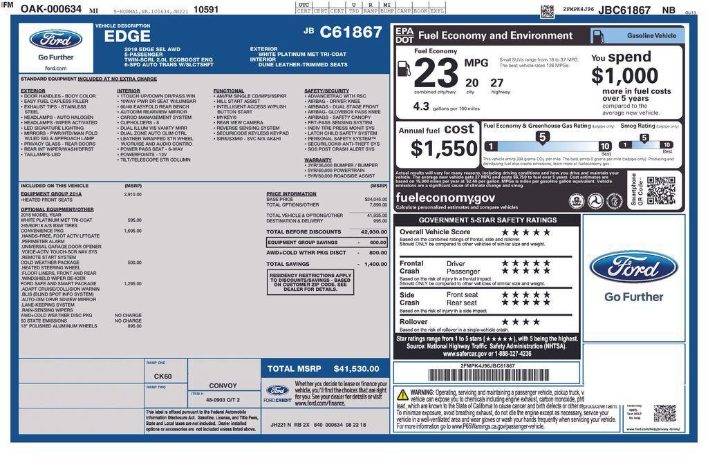 used 2018 Ford Edge car, priced at $10,211