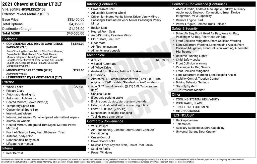 used 2021 Chevrolet Blazer car, priced at $21,911