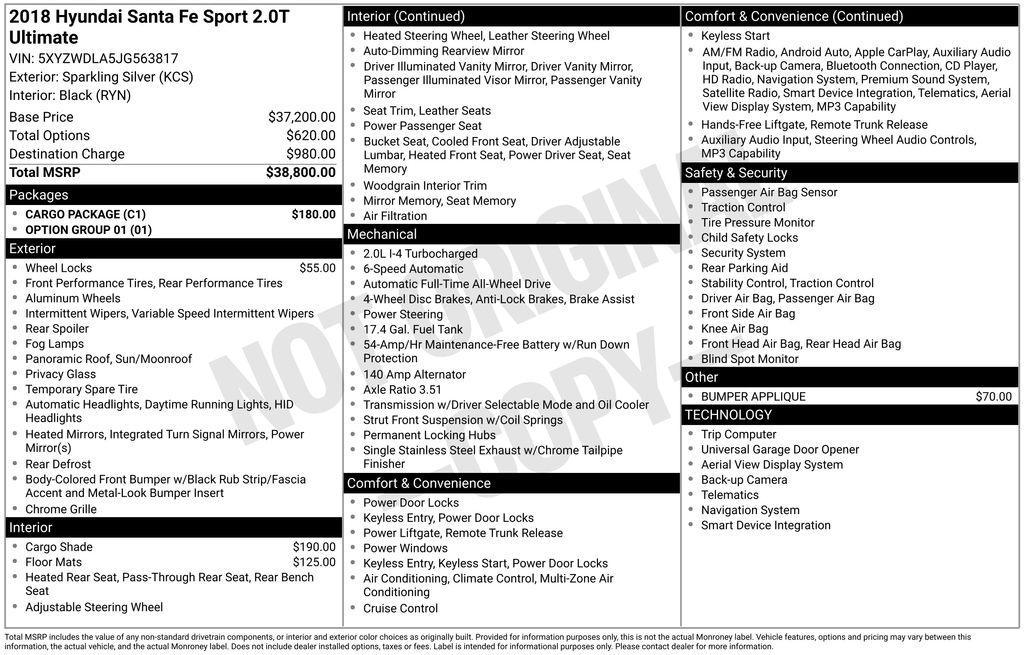 used 2018 Hyundai Santa Fe Sport car, priced at $16,533