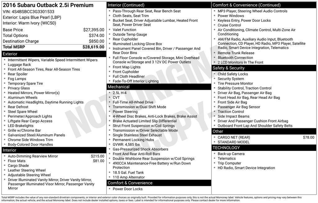 used 2016 Subaru Outback car, priced at $15,911