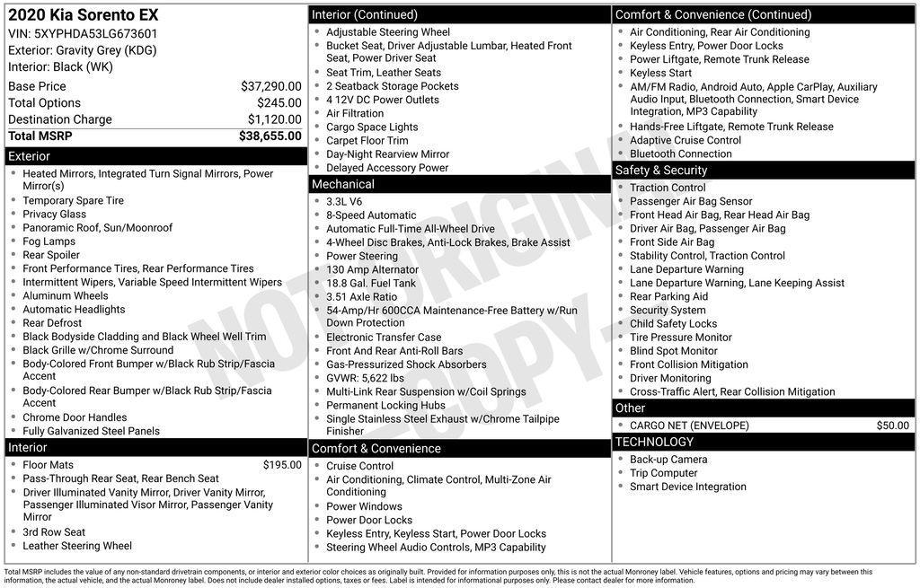 used 2020 Kia Sorento car, priced at $13,911