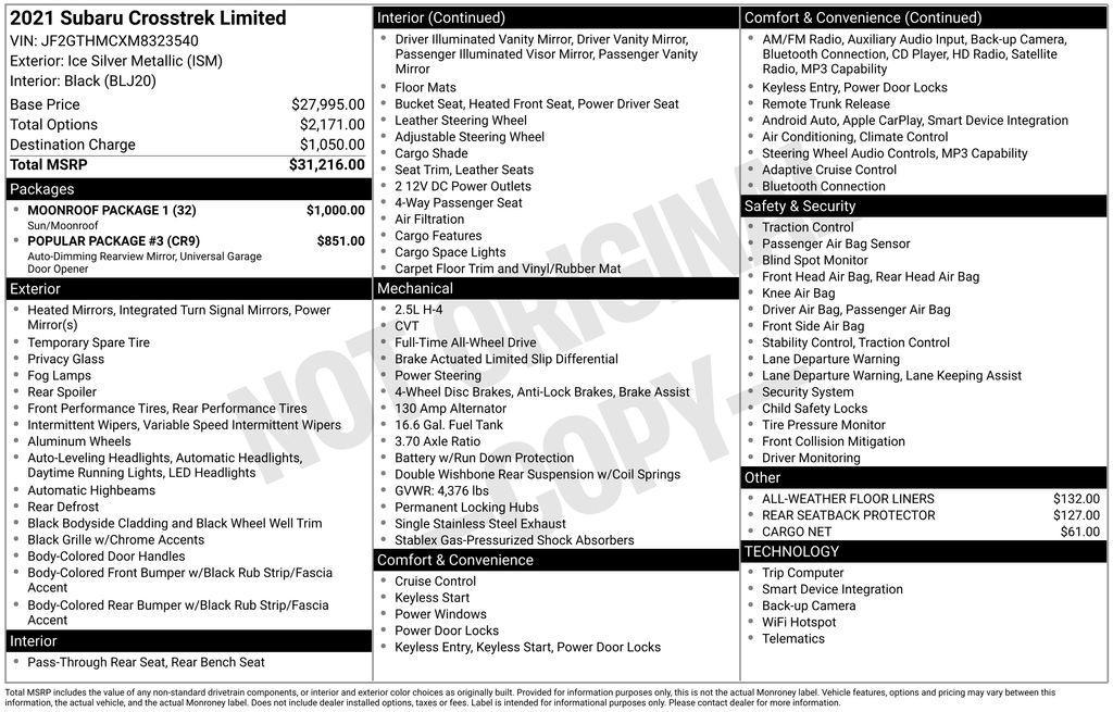used 2021 Subaru Crosstrek car, priced at $18,944