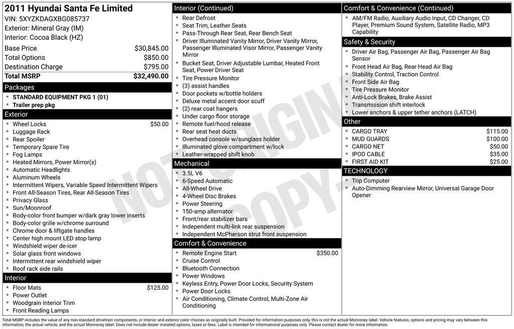 used 2011 Hyundai Santa Fe car, priced at $2,922