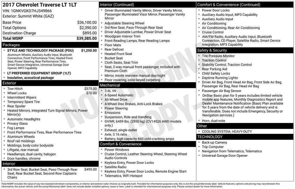 used 2017 Chevrolet Traverse car, priced at $5,933