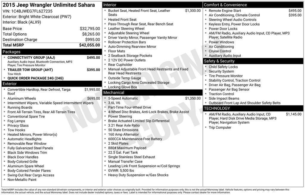 used 2015 Jeep Wrangler Unlimited car, priced at $13,911