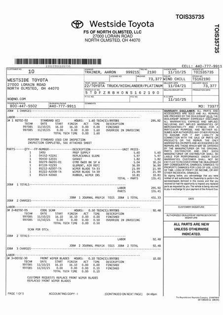 used 2022 Toyota Highlander car, priced at $31,500