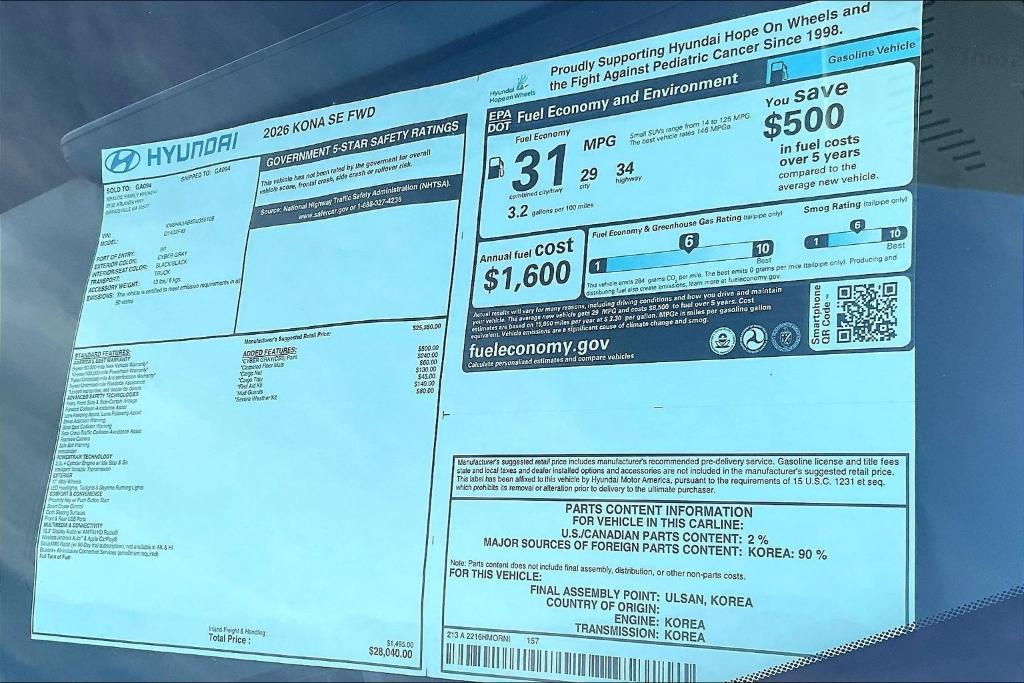 new 2026 Hyundai Kona car, priced at $27,290