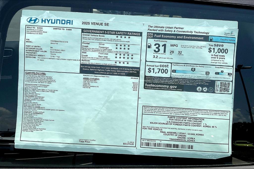 new 2025 Hyundai Venue car, priced at $21,608