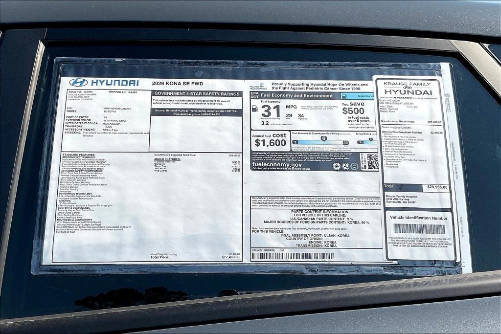 new 2026 Hyundai Kona car, priced at $26,710