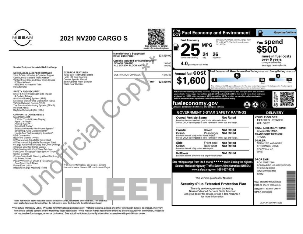 used 2021 Nissan NV200 car, priced at $15,600
