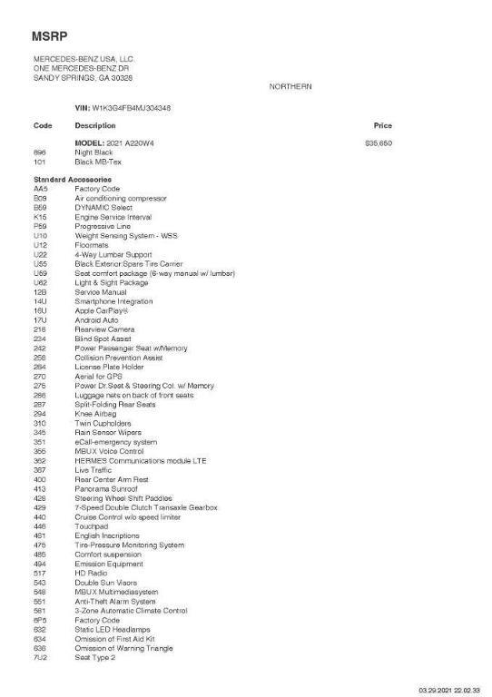 used 2021 Mercedes-Benz A-Class car, priced at $24,900