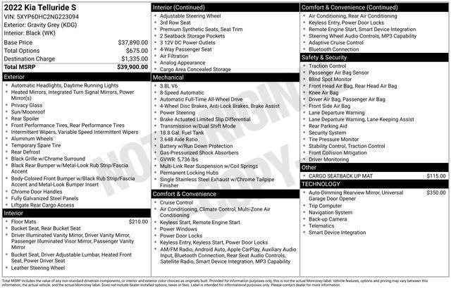 used 2022 Kia Telluride car, priced at $28,497