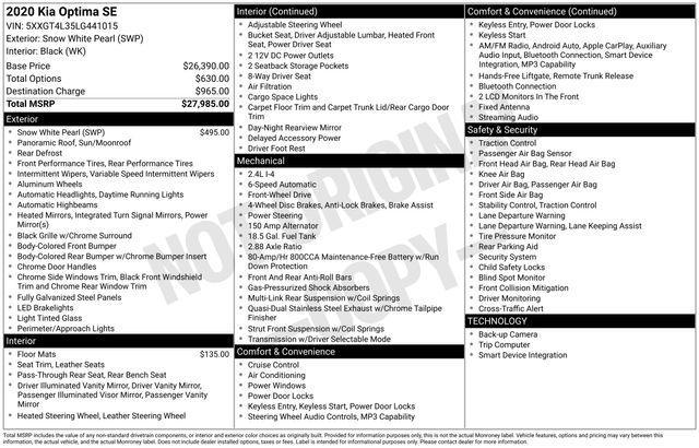 used 2020 Kia Optima car, priced at $14,997