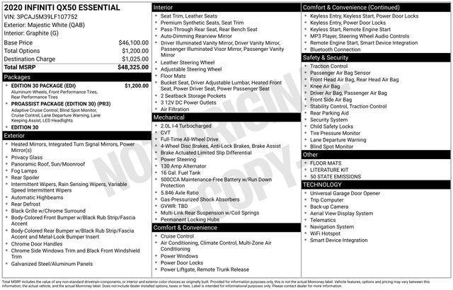 used 2020 INFINITI QX50 car, priced at $18,997