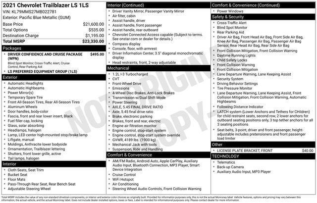 used 2021 Chevrolet TrailBlazer car, priced at $14,997