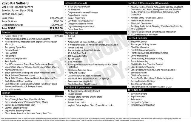 new 2026 Kia Seltos car, priced at $27,750
