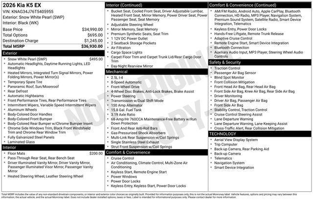 new 2026 Kia K5 car, priced at $35,152