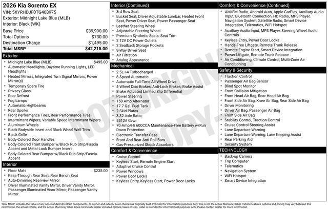 new 2026 Kia Sorento car, priced at $36,965