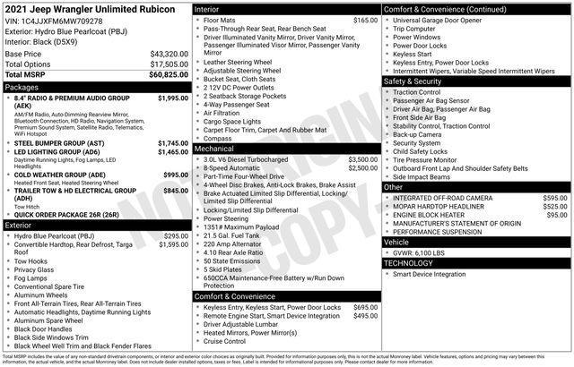 used 2021 Jeep Wrangler Unlimited car, priced at $43,406