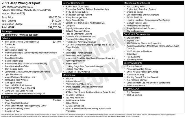 used 2021 Jeep Wrangler car, priced at $25,494