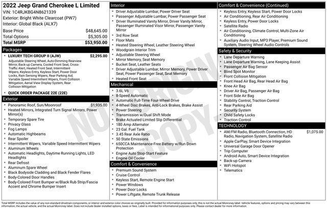 used 2022 Jeep Grand Cherokee L car, priced at $33,872