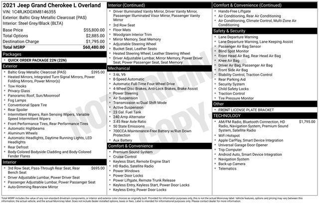 used 2021 Jeep Grand Cherokee L car, priced at $31,995