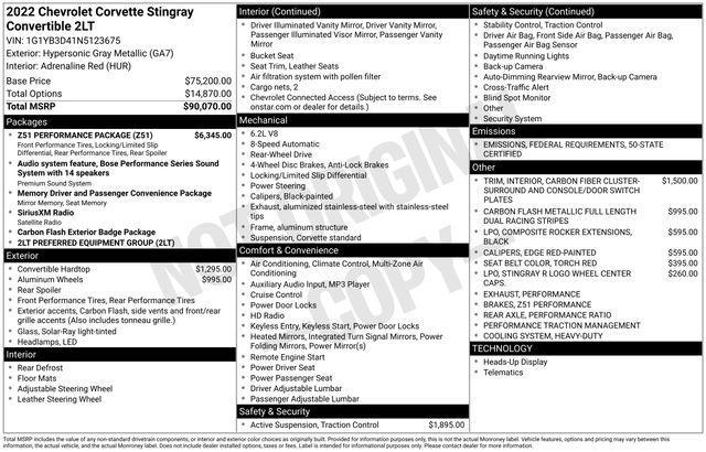 used 2022 Chevrolet Corvette car, priced at $74,637