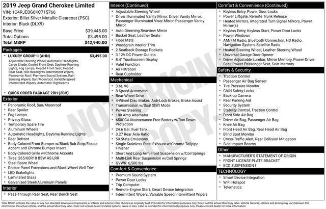 used 2019 Jeep Grand Cherokee car, priced at $13,901