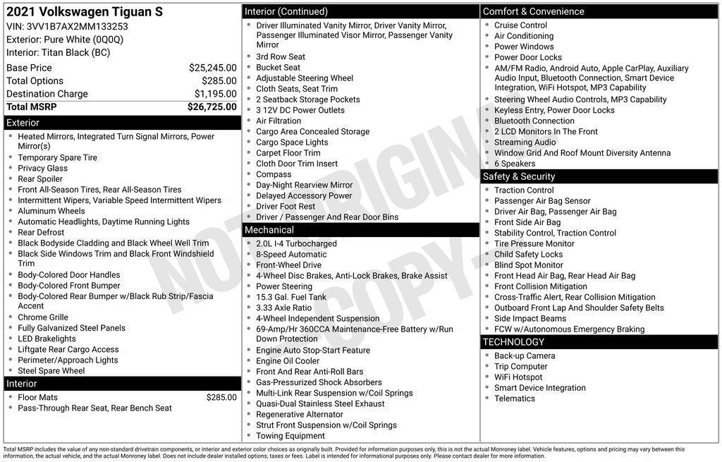 used 2021 Volkswagen Tiguan car, priced at $16,350