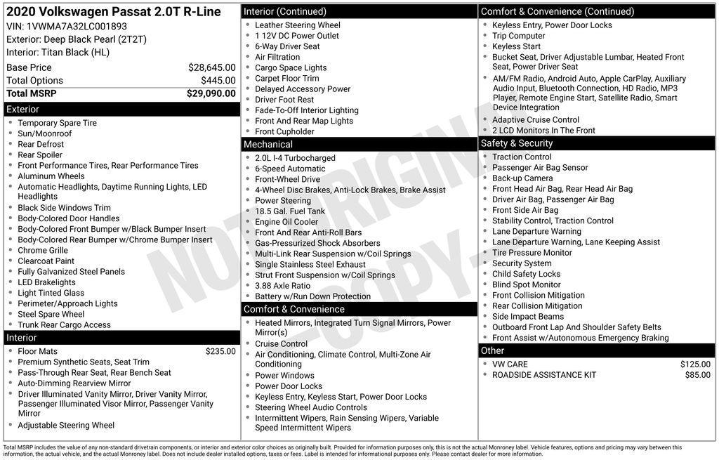 used 2020 Volkswagen Passat car, priced at $17,299