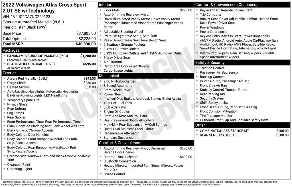 used 2022 Volkswagen Atlas Cross Sport car, priced at $31,995