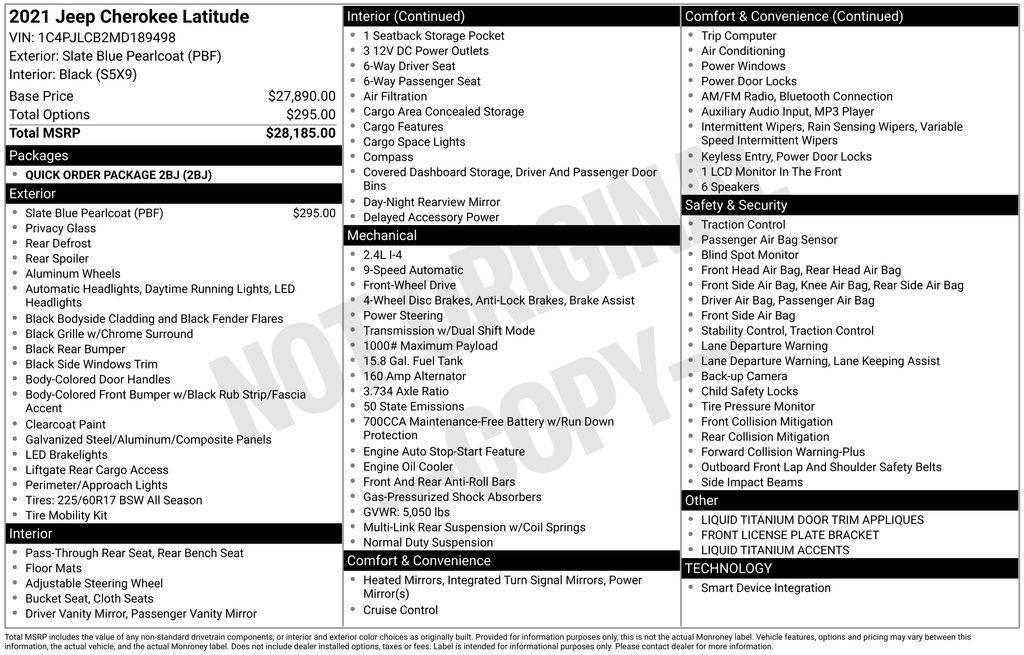 used 2021 Jeep Cherokee car, priced at $16,766