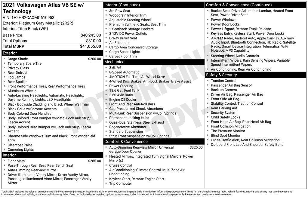 used 2021 Volkswagen Atlas car, priced at $28,725
