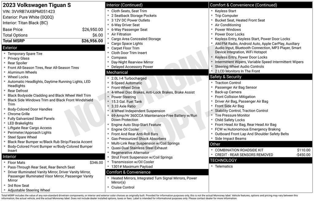 used 2023 Volkswagen Tiguan car, priced at $21,388