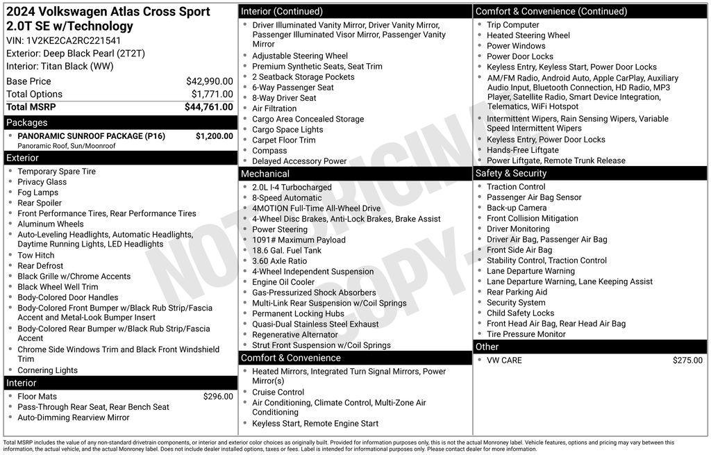used 2024 Volkswagen Atlas Cross Sport car, priced at $35,995