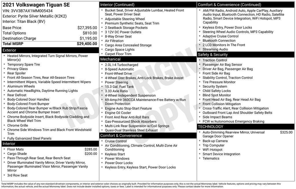 used 2021 Volkswagen Tiguan car, priced at $17,990