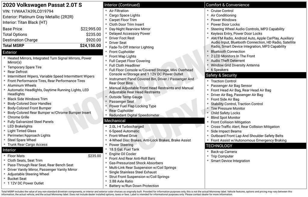 used 2020 Volkswagen Passat car, priced at $14,425