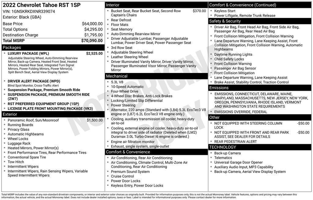 used 2022 Chevrolet Tahoe car, priced at $55,190