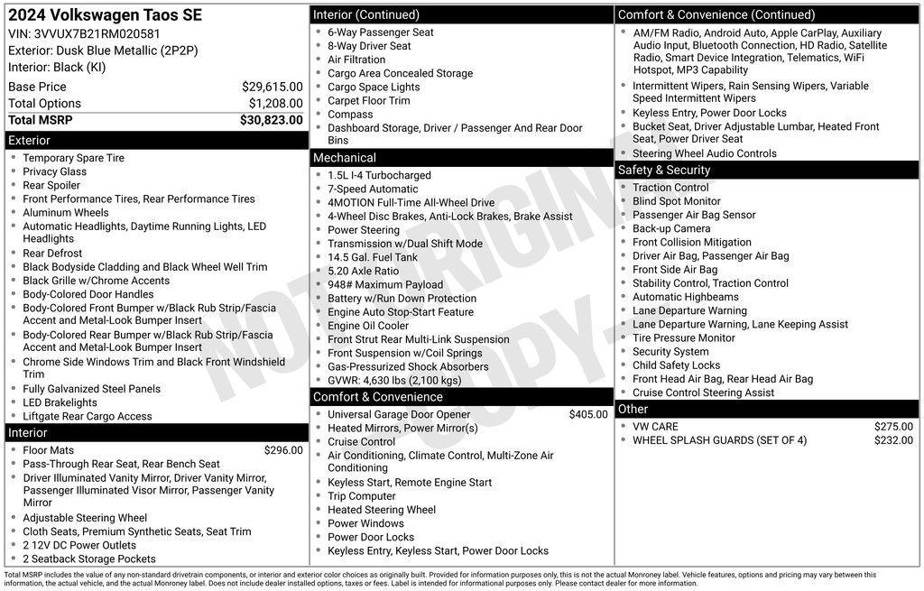 used 2024 Volkswagen Taos car, priced at $27,905