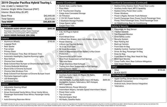 used 2019 Chrysler Pacifica Hybrid car, priced at $23,340